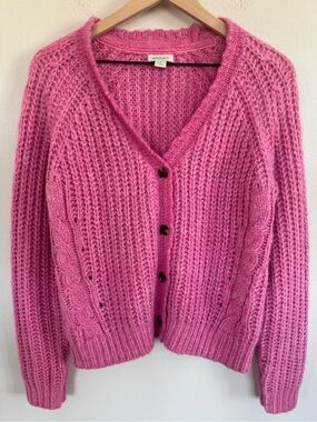 Sundance Pink Chunky Cable Knit Wool Blend Cardigan Sweater Small